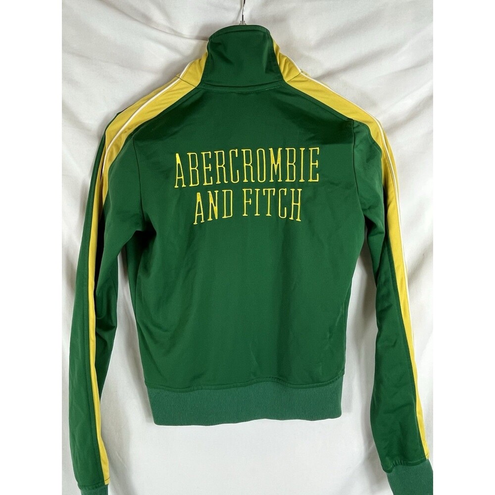 Y2K Abercrombie & Fitch Track Jacket Women' S Green Full Zip Mock Neck 90s/2000s